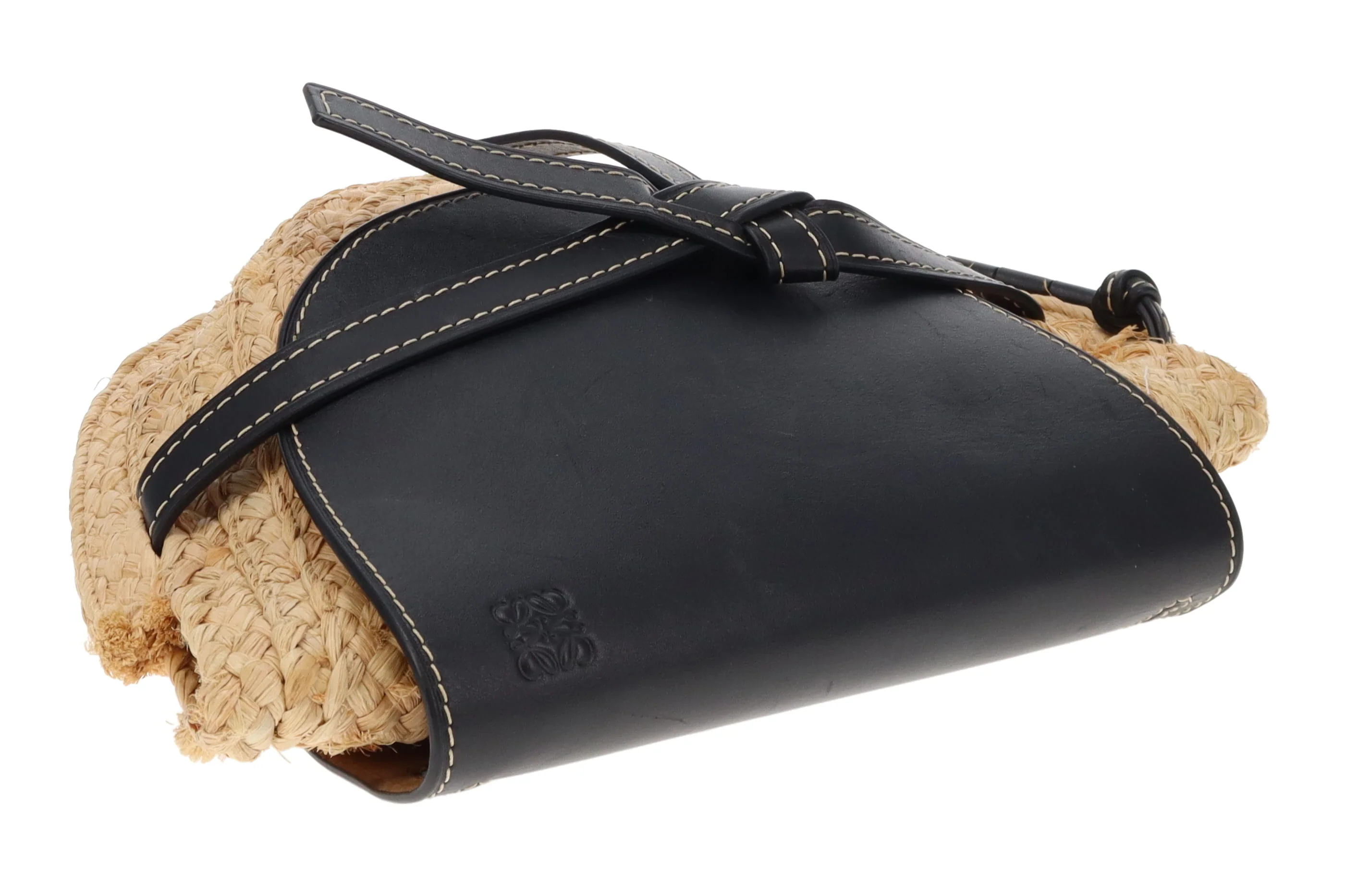 Loewe Raffia and Navy Leather Gate Bag - Image 10