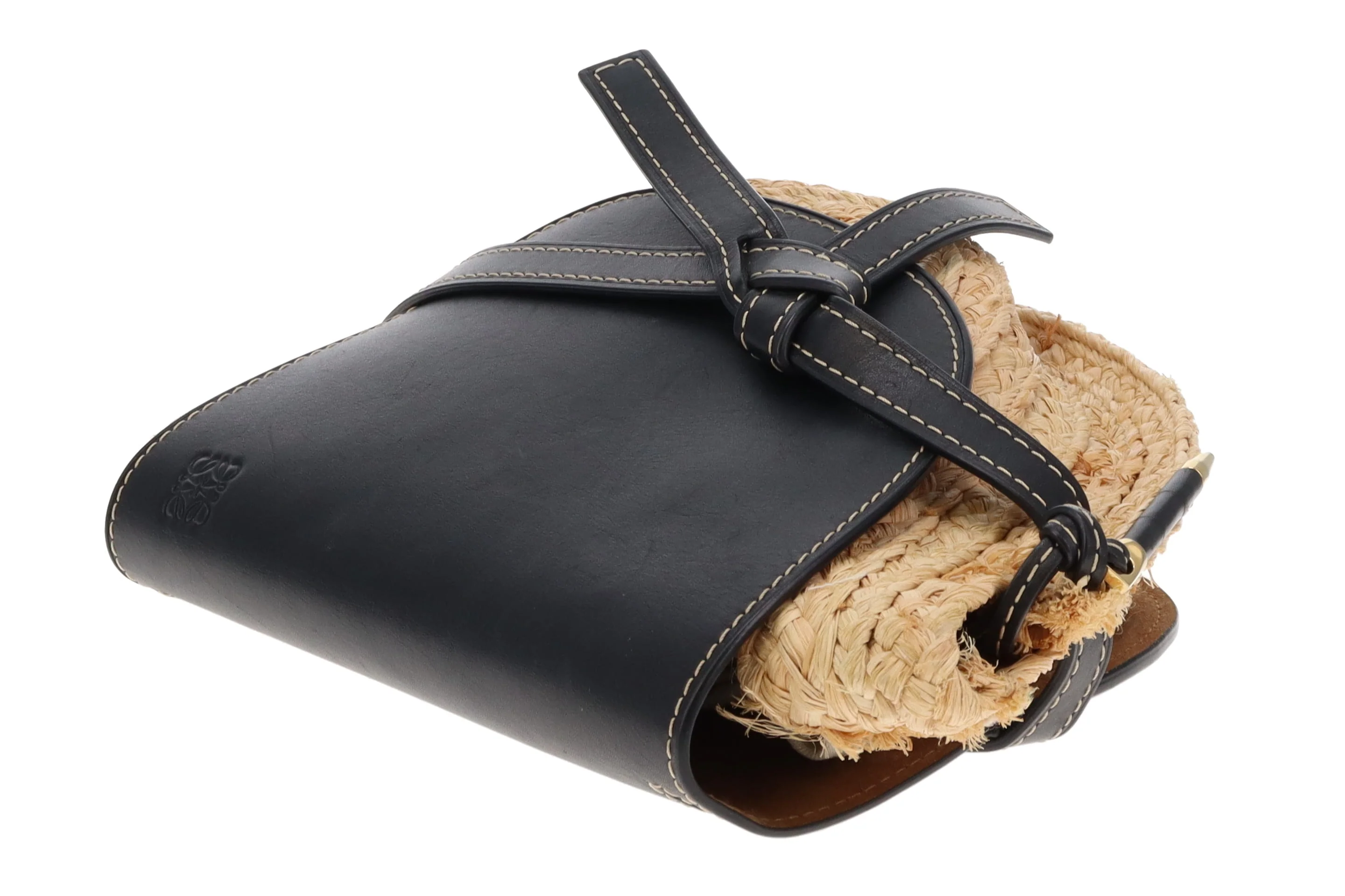 Loewe Raffia and Navy Leather Gate Bag - Image 13