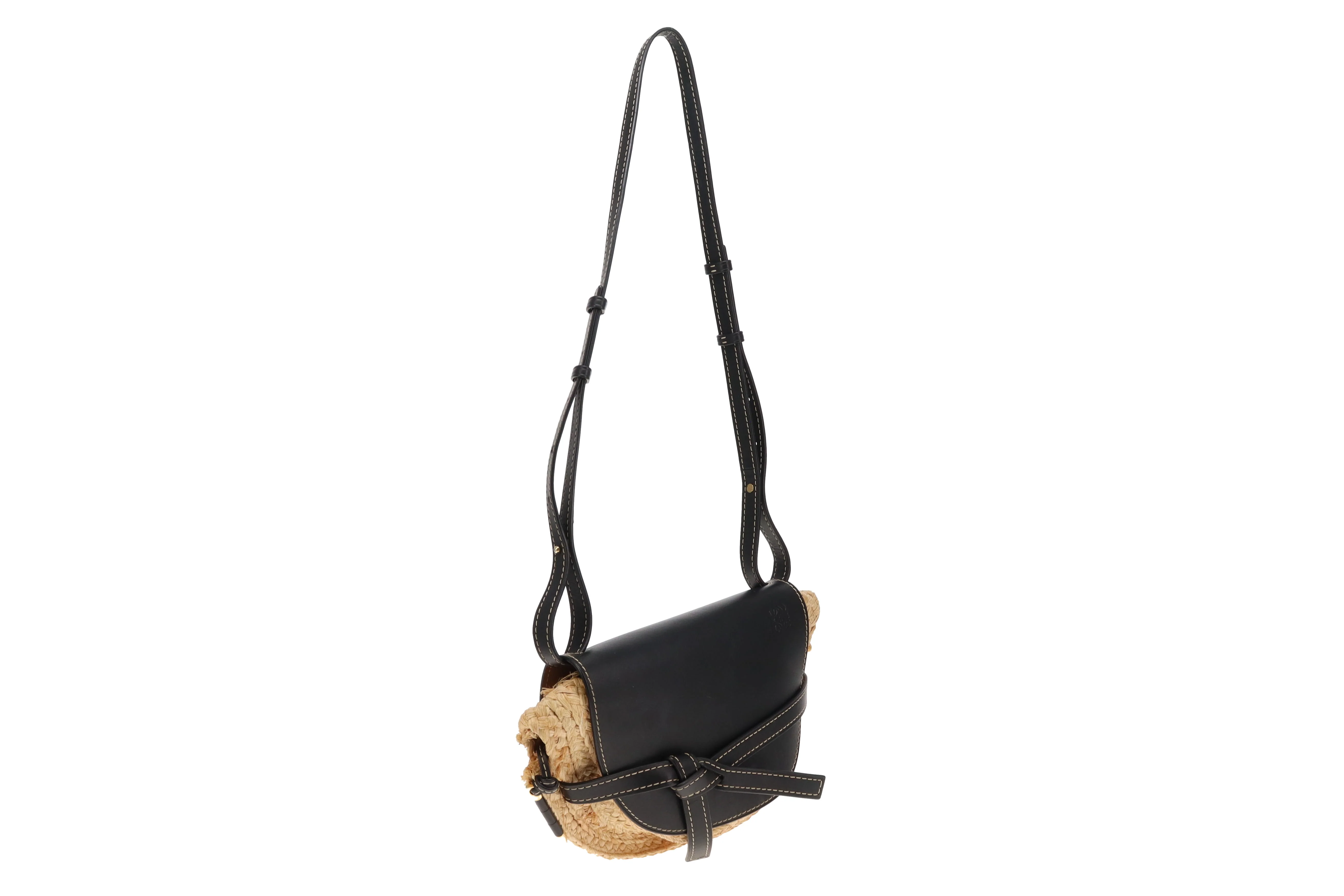 Loewe Raffia and Navy Leather Gate Bag - Image 6