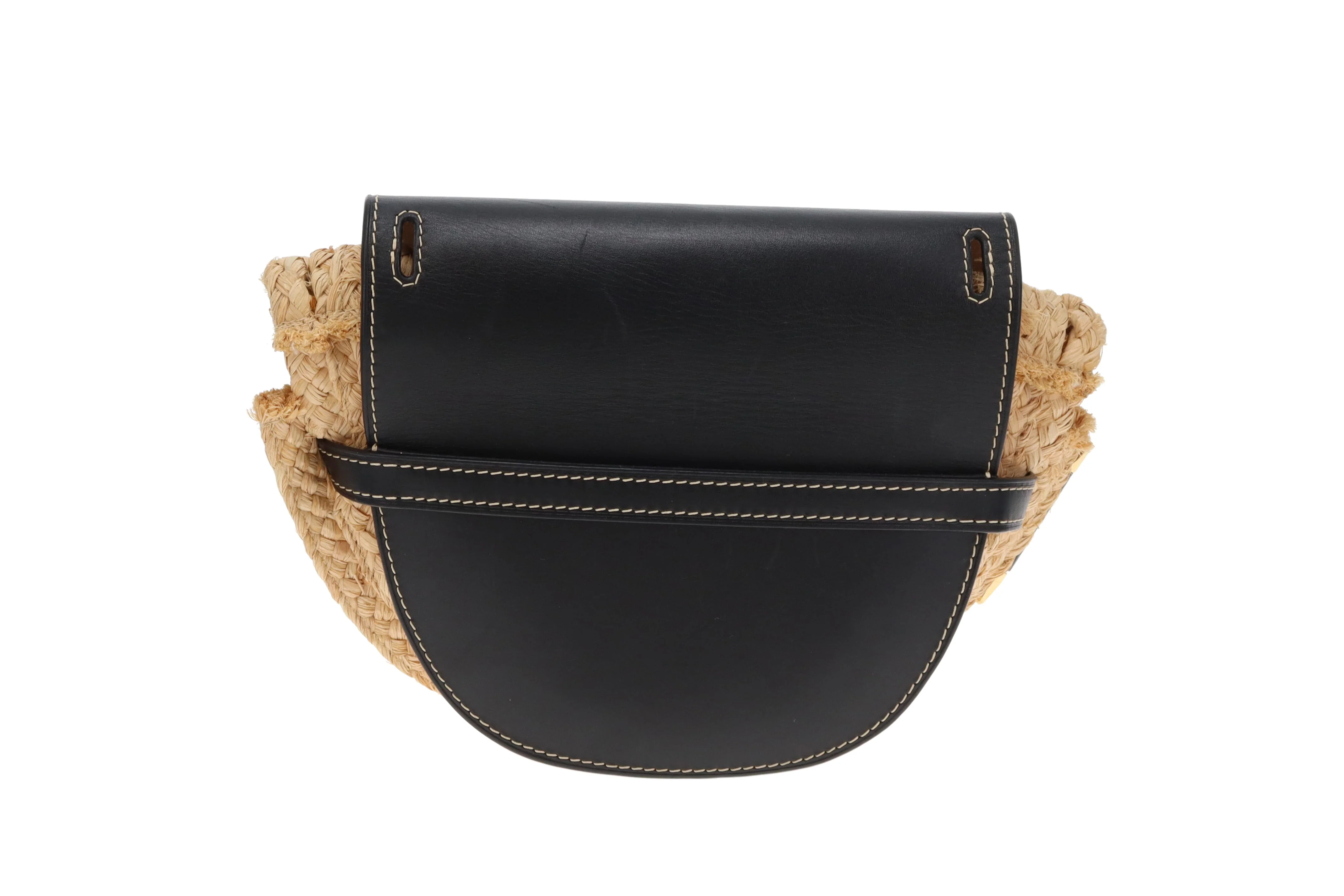 Loewe Raffia and Navy Leather Gate Bag - Image 8
