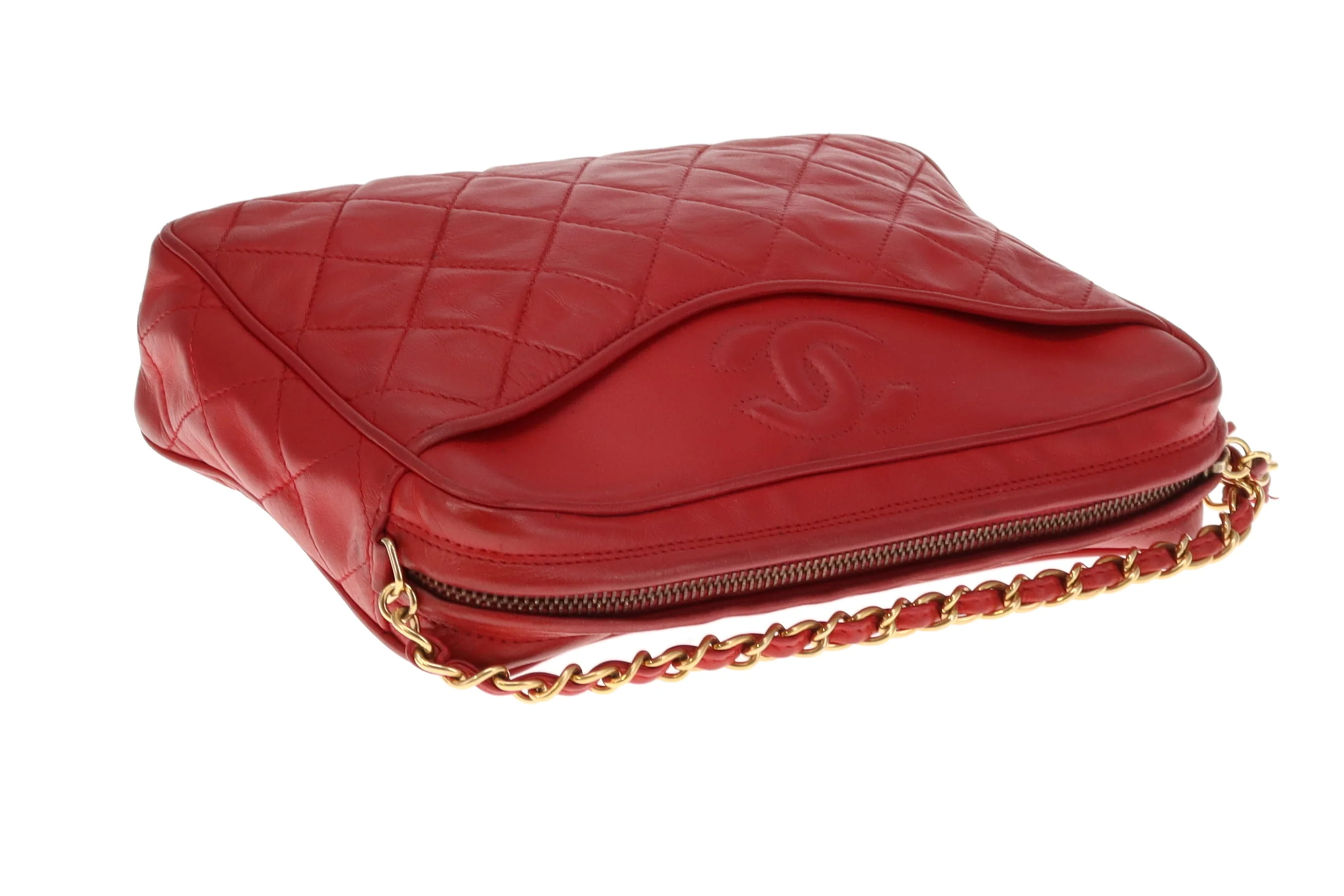Chanel Vintage Matelasse Lambskin CC Camera Bag Red - Image 11