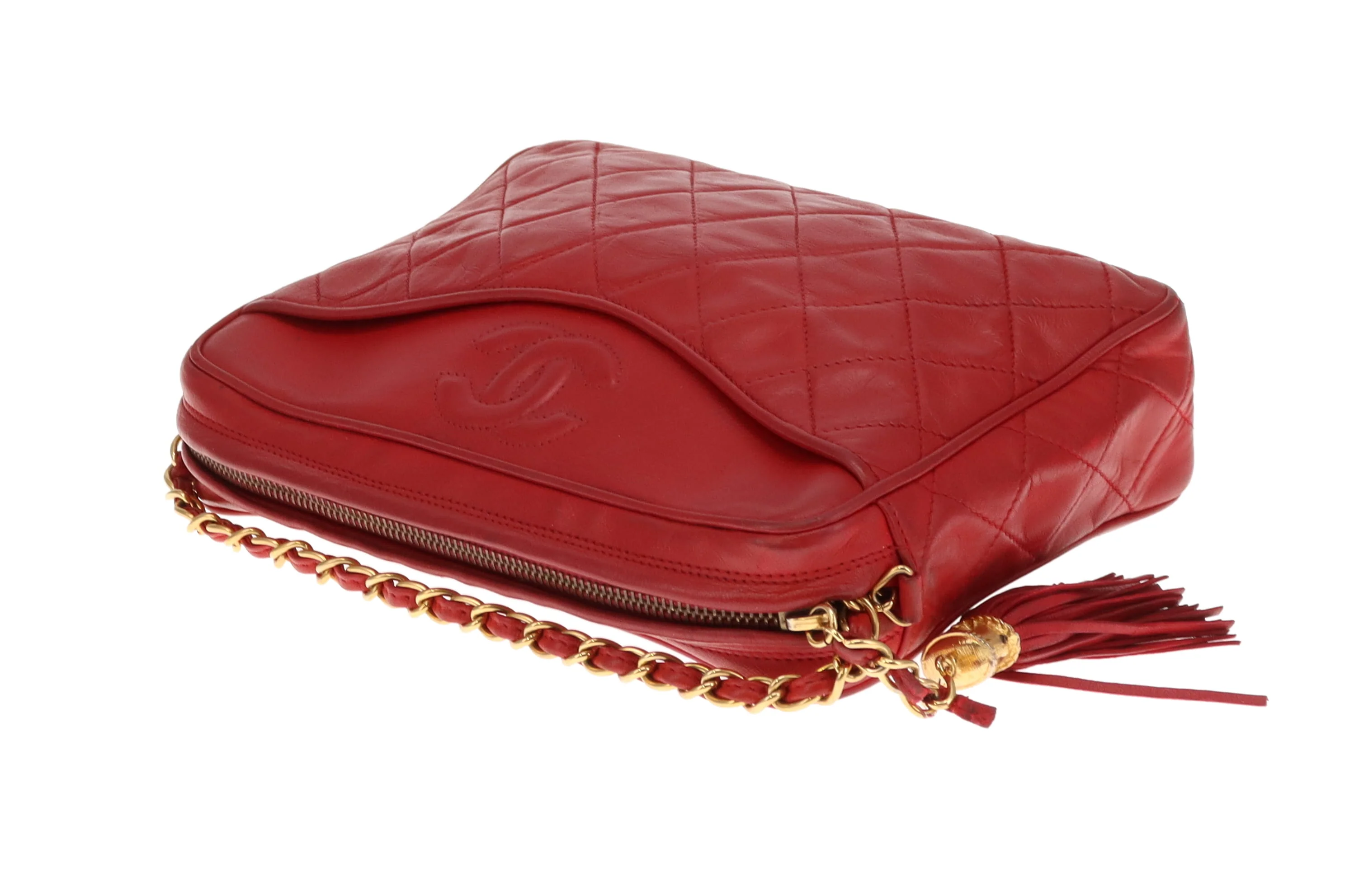 Chanel Vintage Matelasse Lambskin CC Camera Bag Red - Image 14