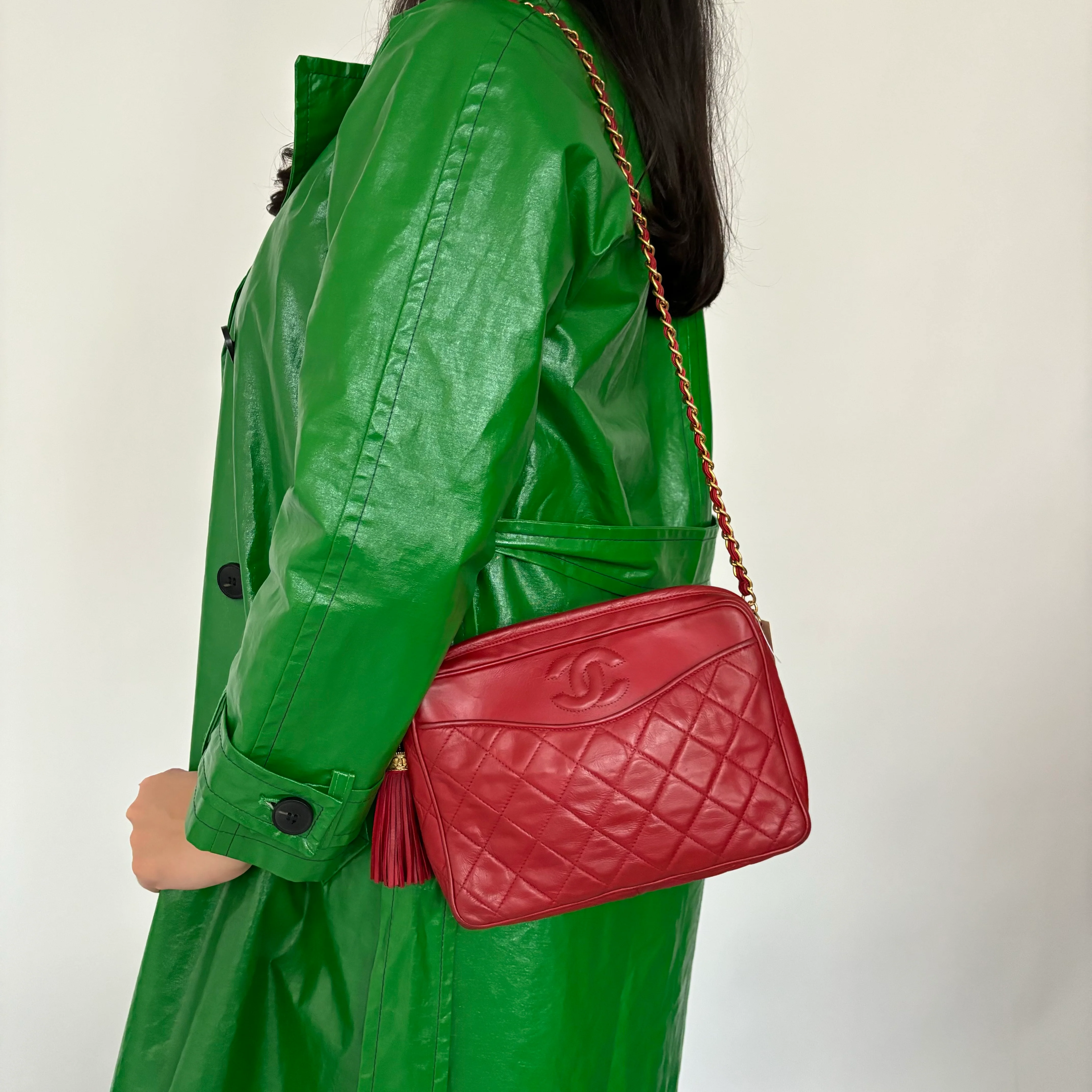 Chanel Vintage Matelasse Lambskin CC Camera Bag Red - Image 2