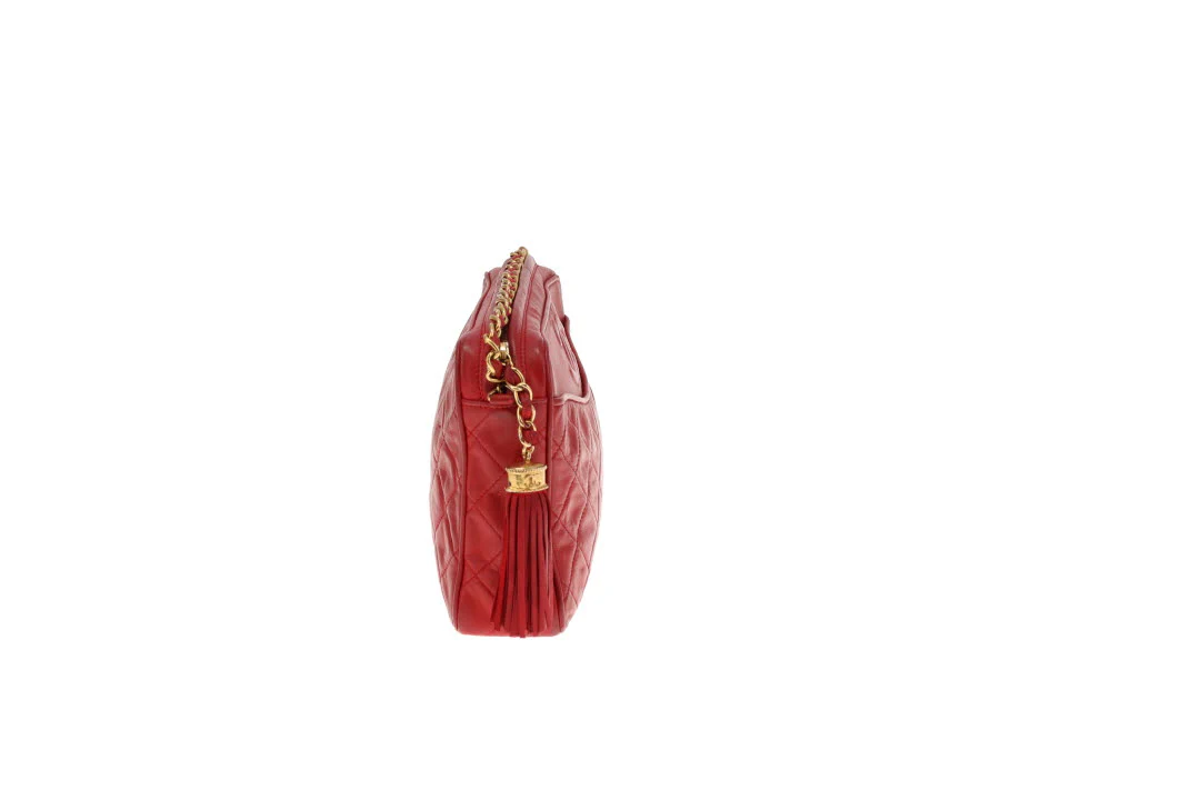 Chanel Vintage Matelasse Lambskin CC Camera Bag Red - Image 7