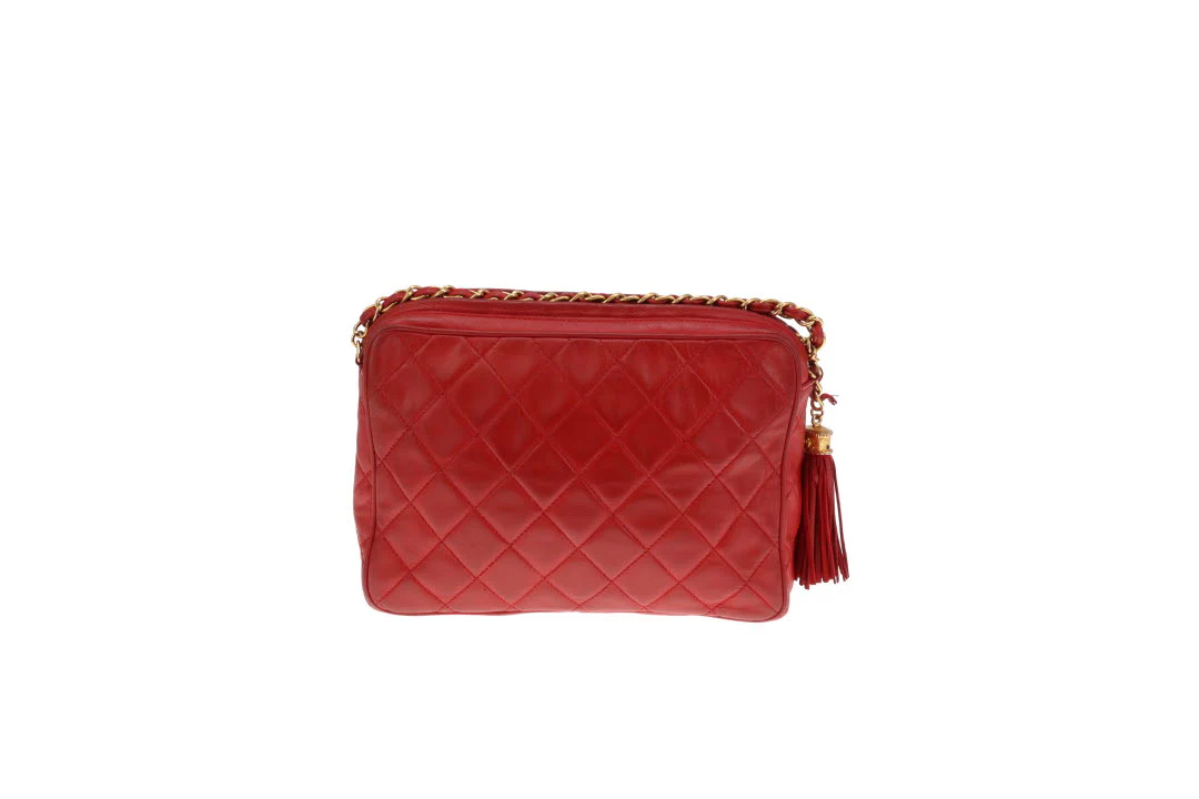 Chanel Vintage Matelasse Lambskin CC Camera Bag Red - Image 8