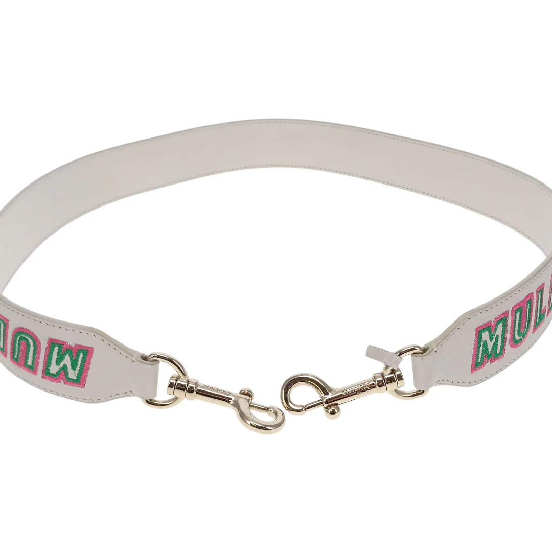 Mulberry Embroidered Logo Smooth Calf White & Neon Pink Bag Strap - Image 2