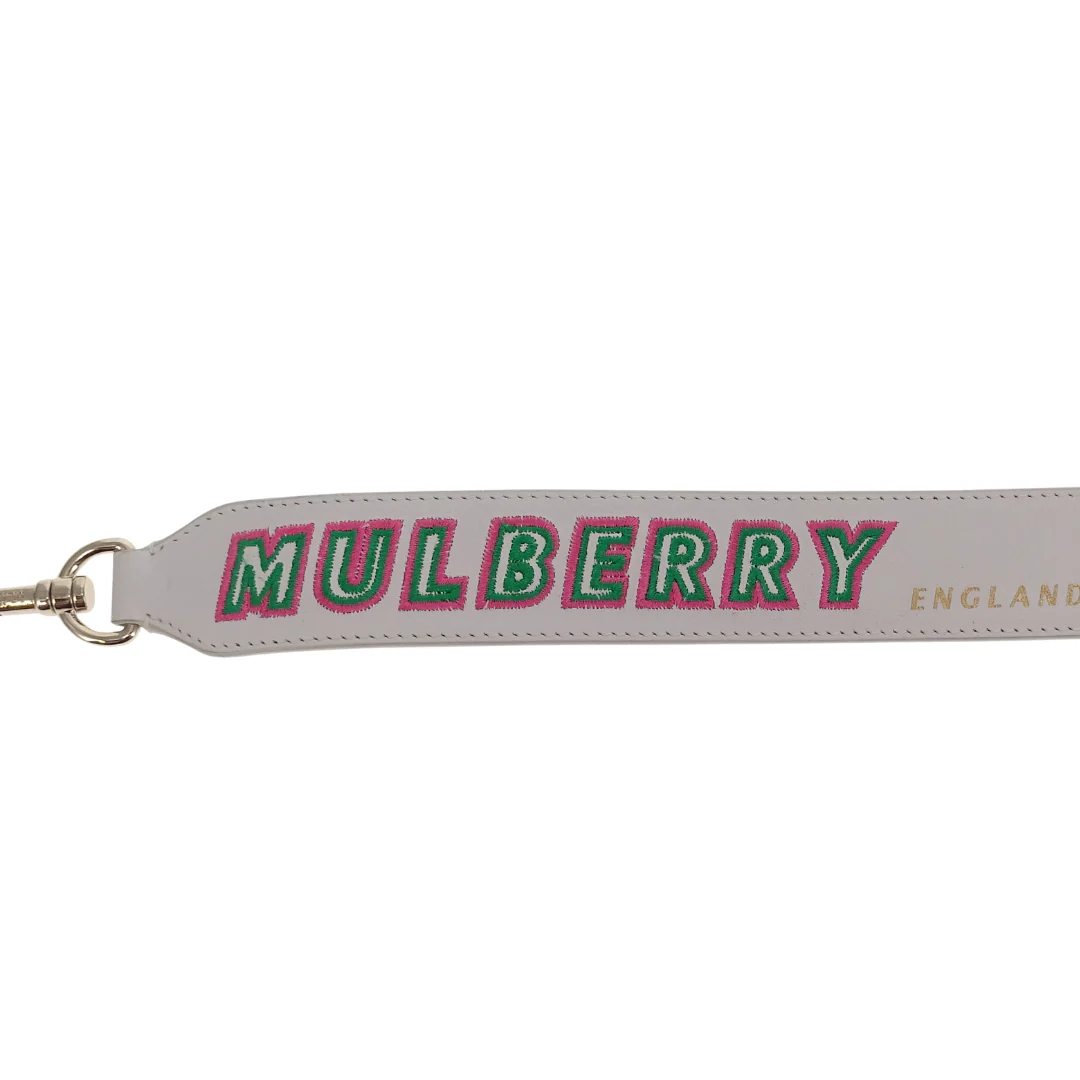 Mulberry Embroidered Logo Smooth Calf White & Neon Pink Bag Strap - Image 6