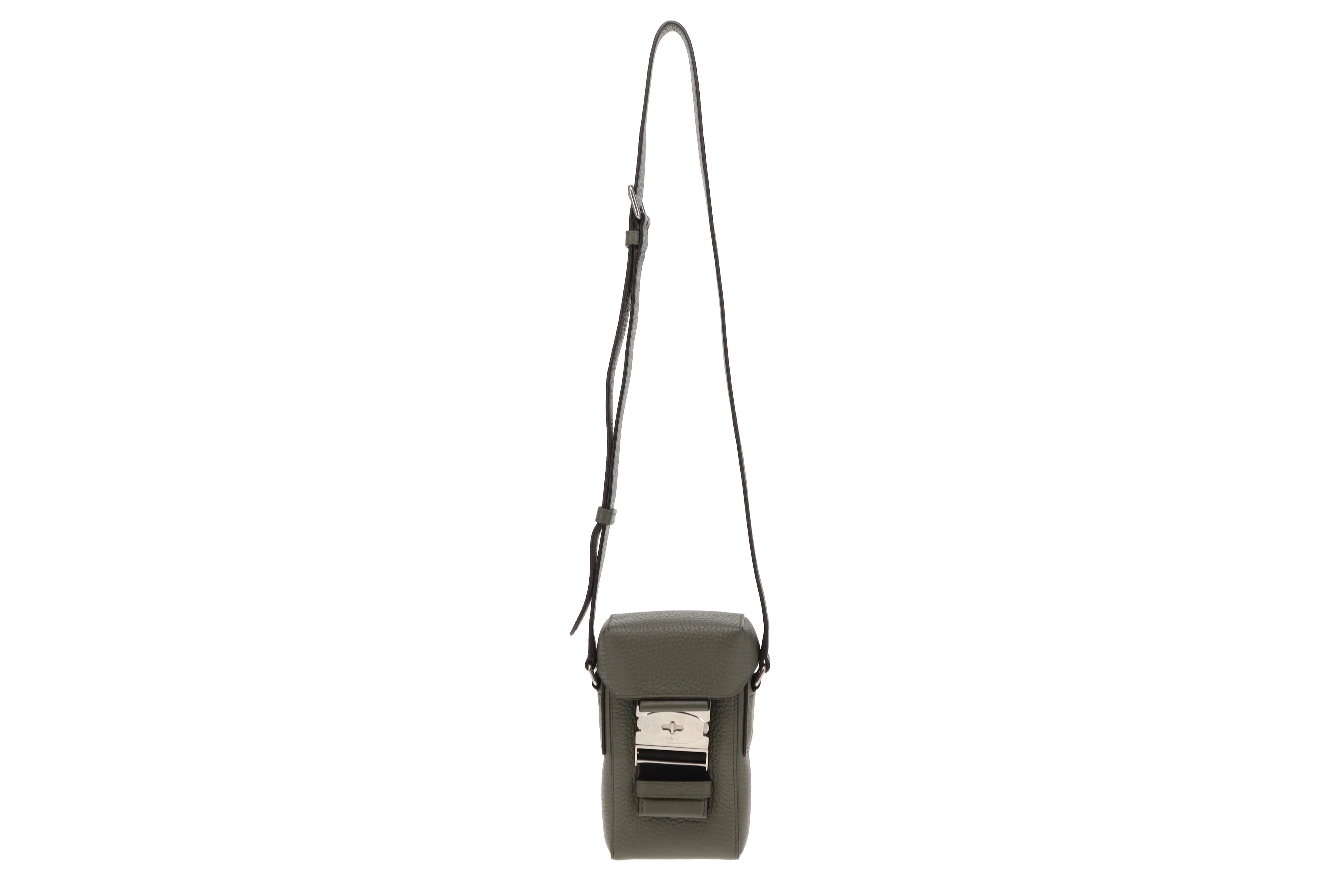 Mulberry Heavy Grain Leather Postmans Buckle Phone Messenger Olive - Image 3