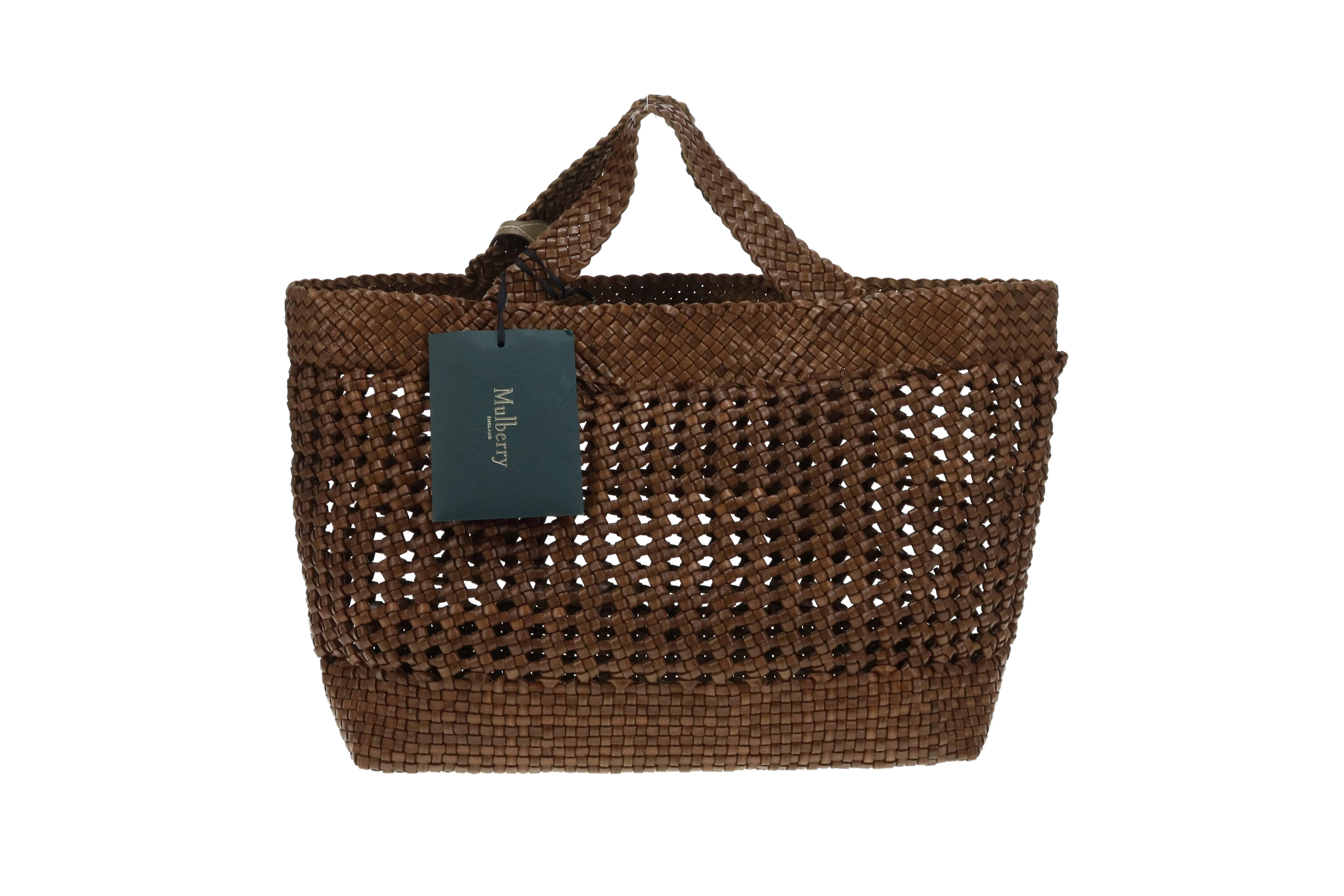 Mulberry Small Woven Tote Linen Green Woven Leather - Image 12