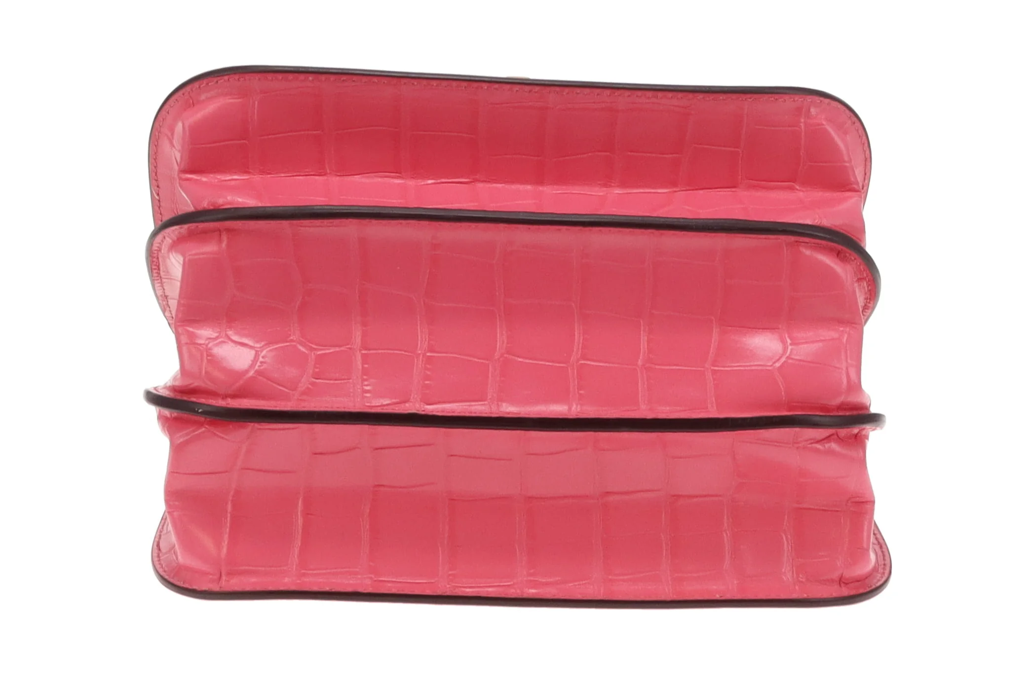 Mulbery Pink Shiny Croc Embossed Bovine Leather Mews Top Handle Chain Bag - Image 10