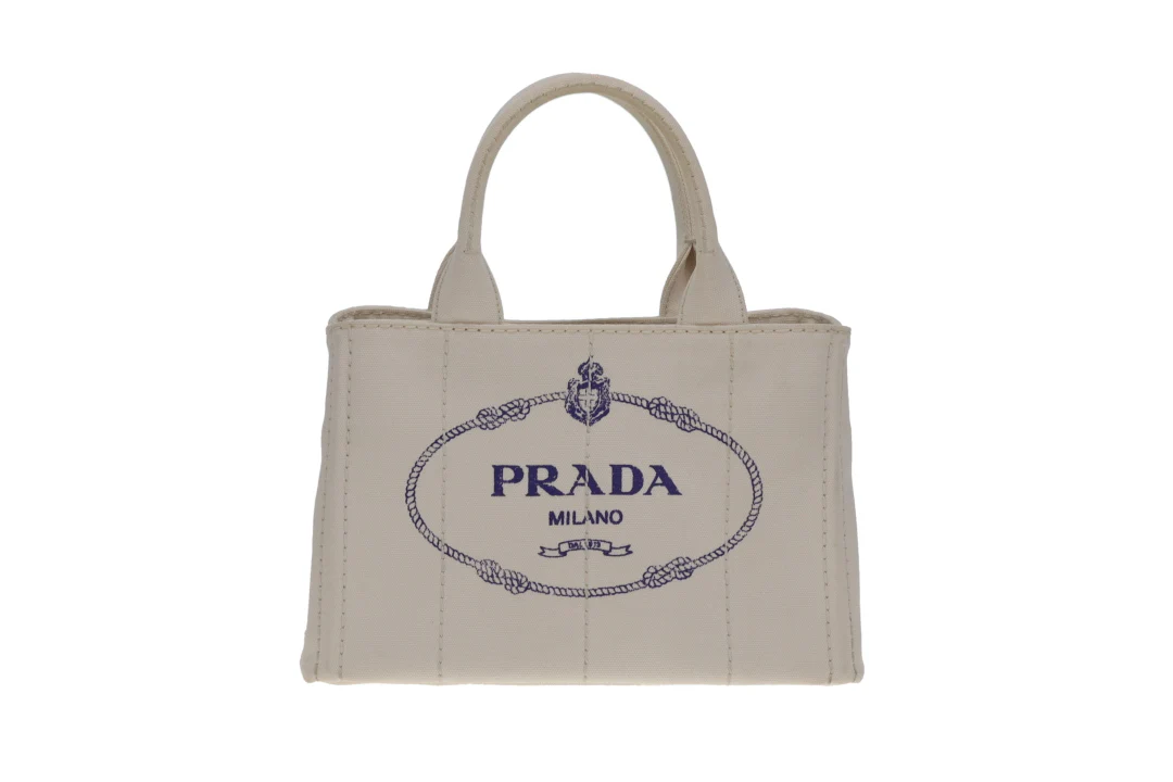 Prada Canapa Logo Convertible Canvas Tote White Small