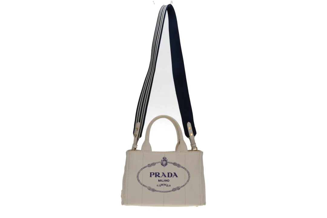 Prada Canapa Logo Convertible Canvas Tote White Small - Image 3