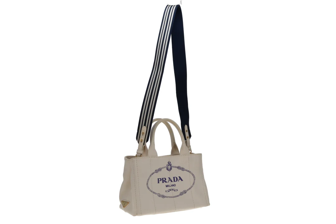Prada Canapa Logo Convertible Canvas Tote White Small - Image 4