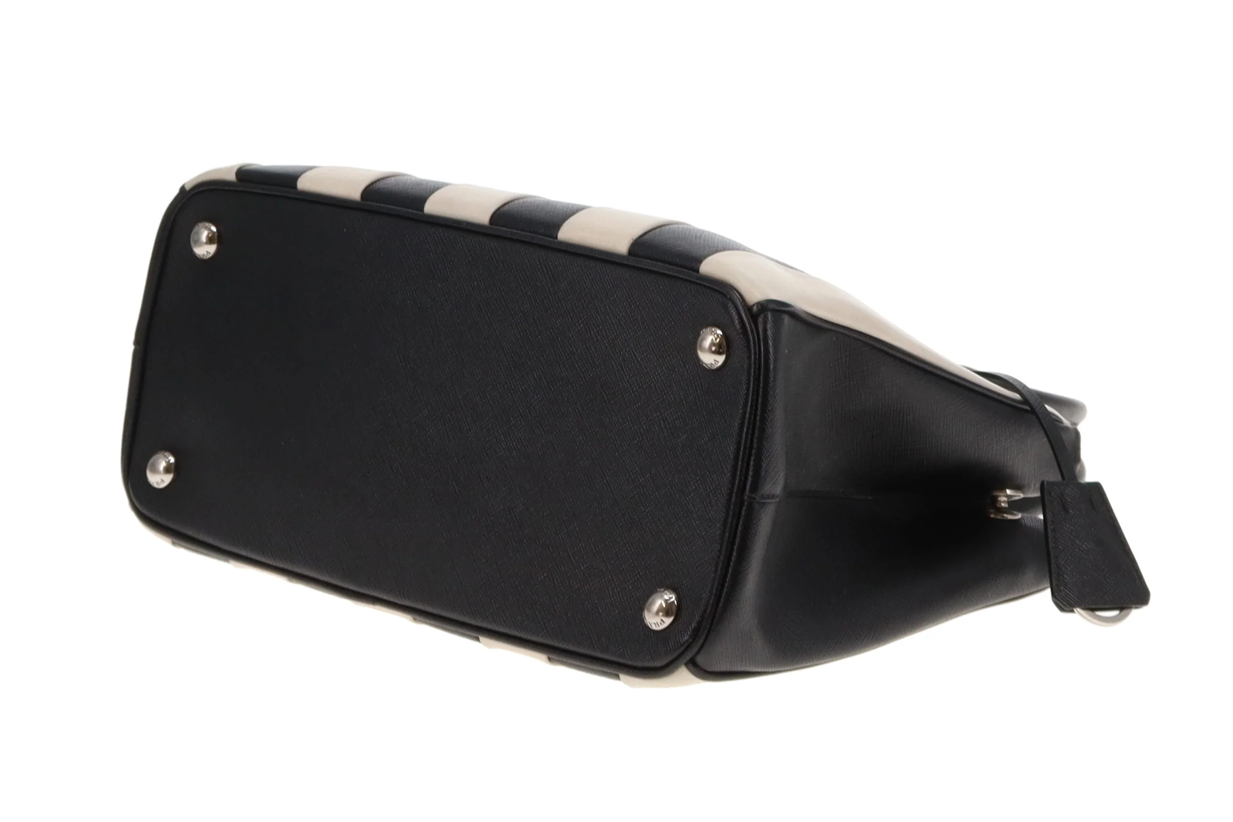 Prada Galleria Double Zip Black and White Stripe Saffiano and Calfskin - Image 11