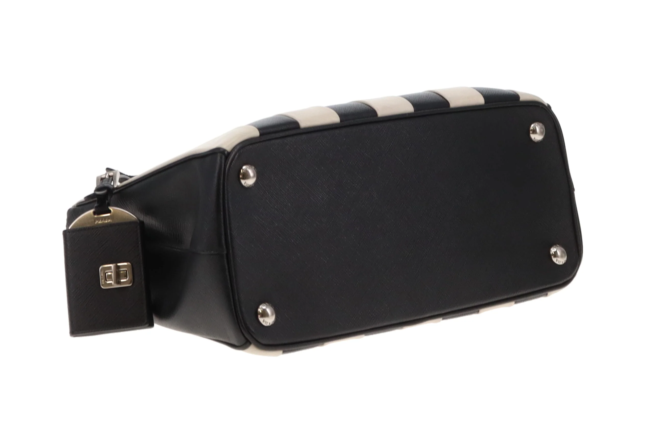 Prada Galleria Double Zip Black and White Stripe Saffiano and Calfskin - Image 12