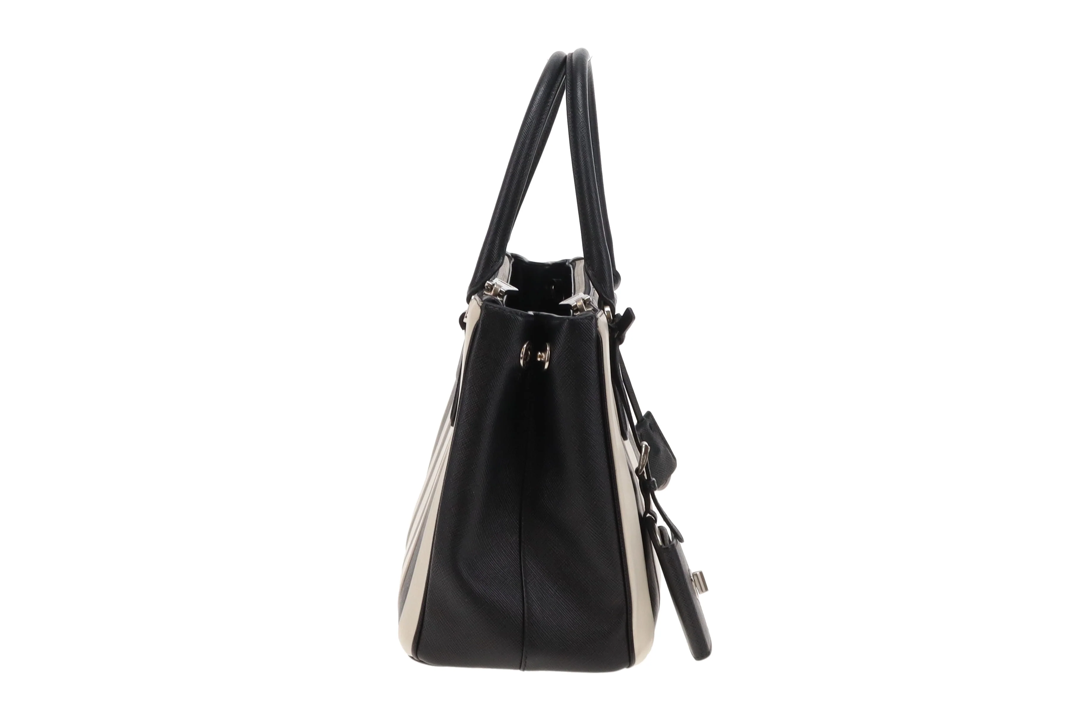 Prada Galleria Double Zip Black and White Stripe Saffiano and Calfskin - Image 6