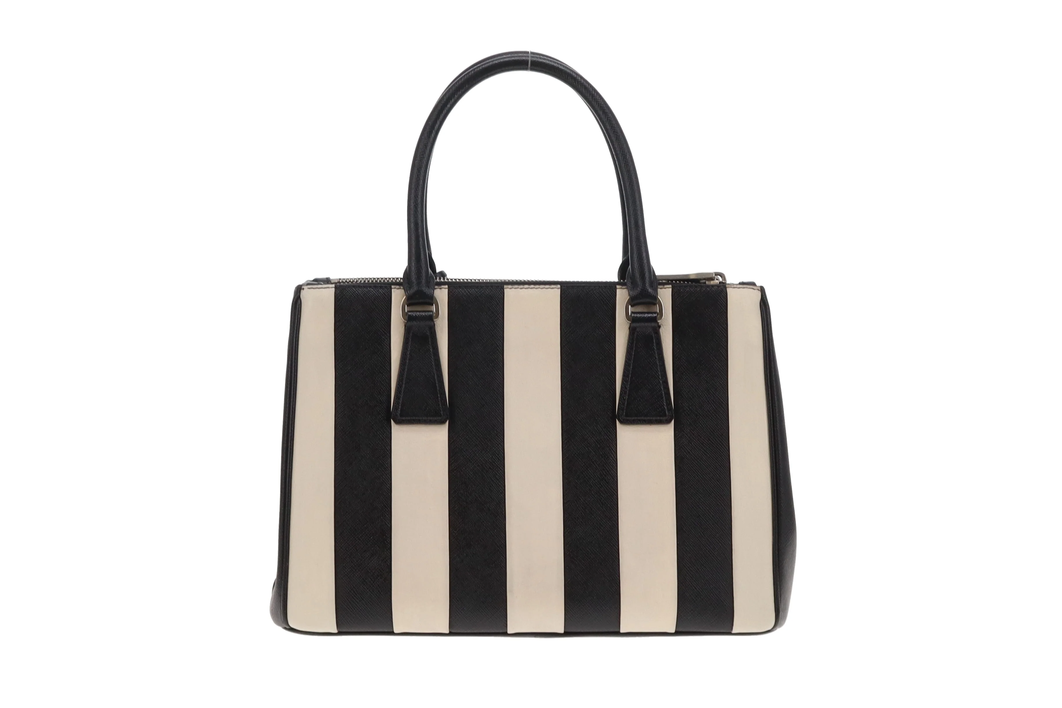 Prada Galleria Double Zip Black and White Stripe Saffiano and Calfskin - Image 7
