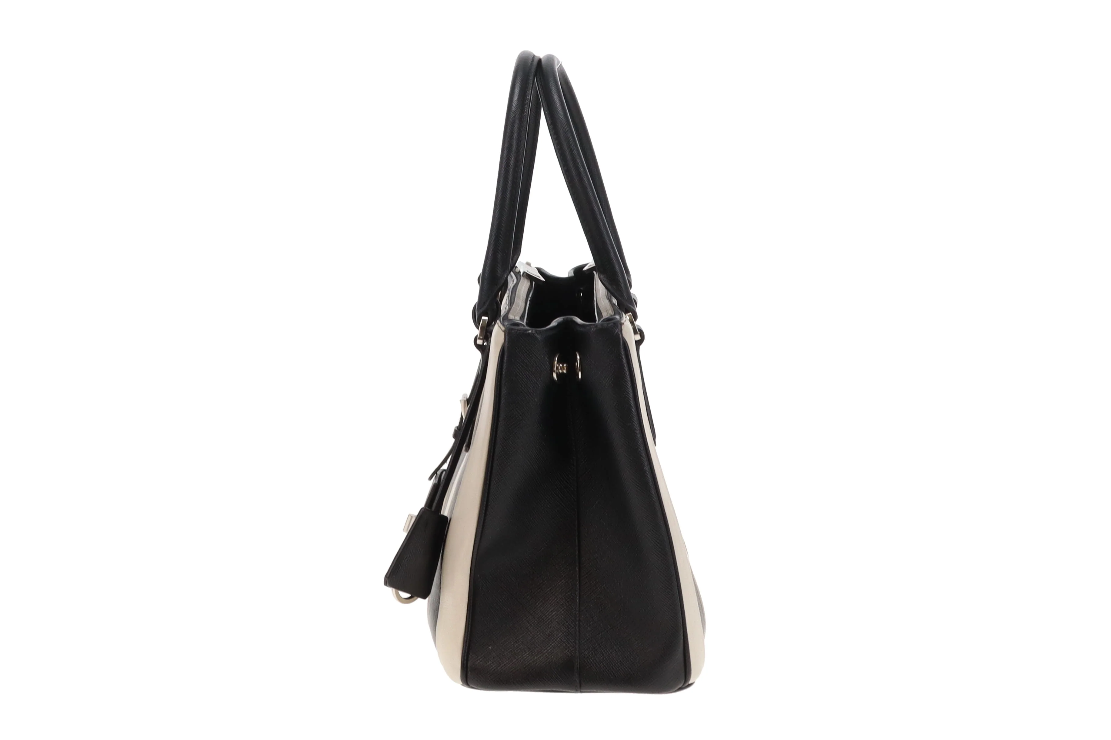 Prada Galleria Double Zip Black and White Stripe Saffiano and Calfskin - Image 8