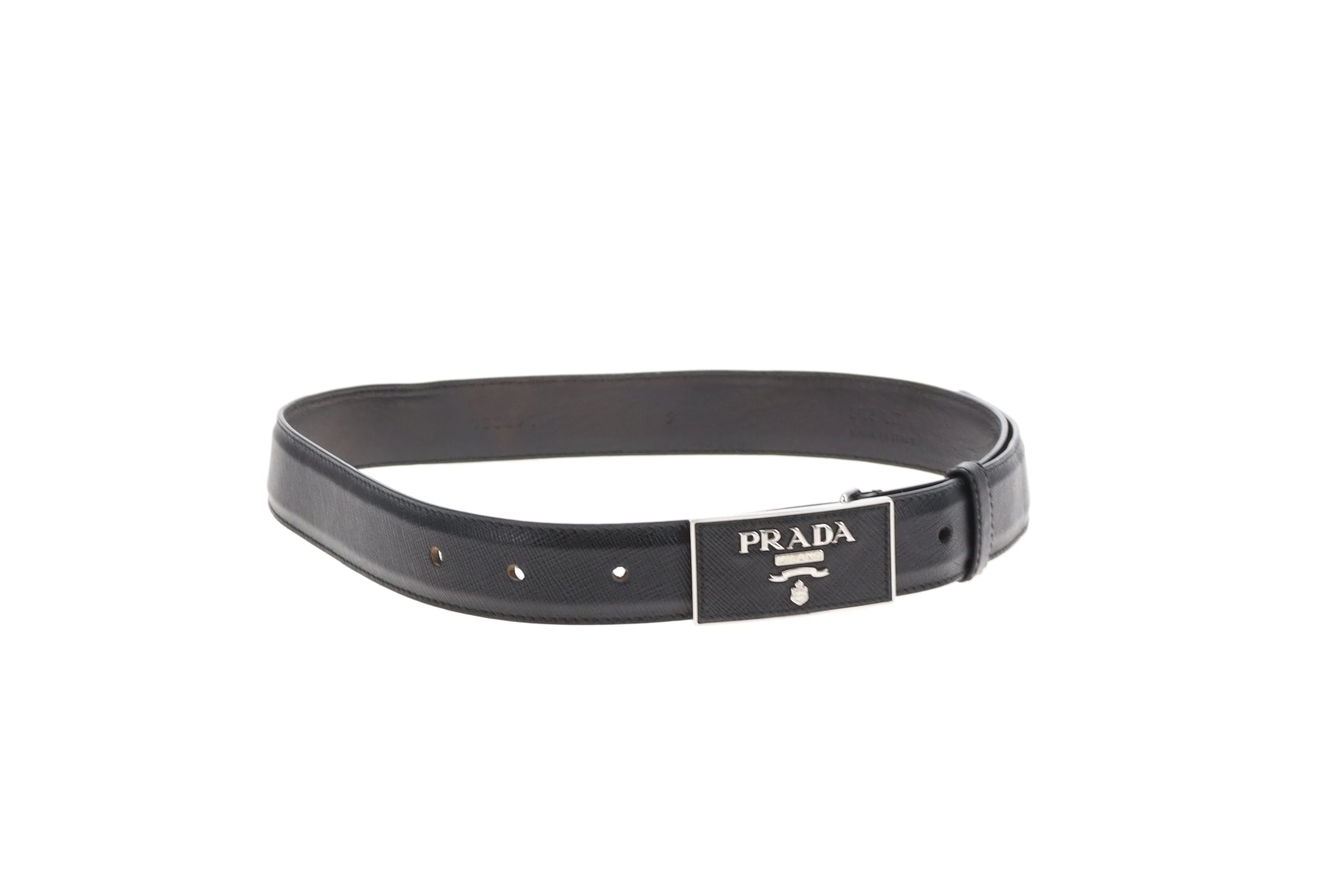 Prada Plaque Belt Black Saffiano SHW 75cm - Image 3