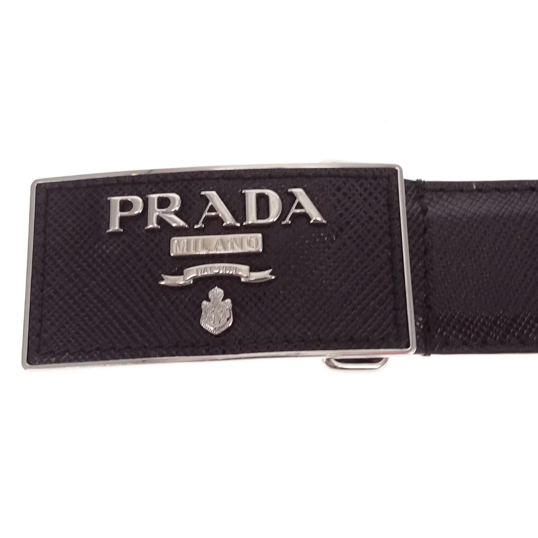 Prada Plaque Belt Black Saffiano SHW 75cm - Image 4