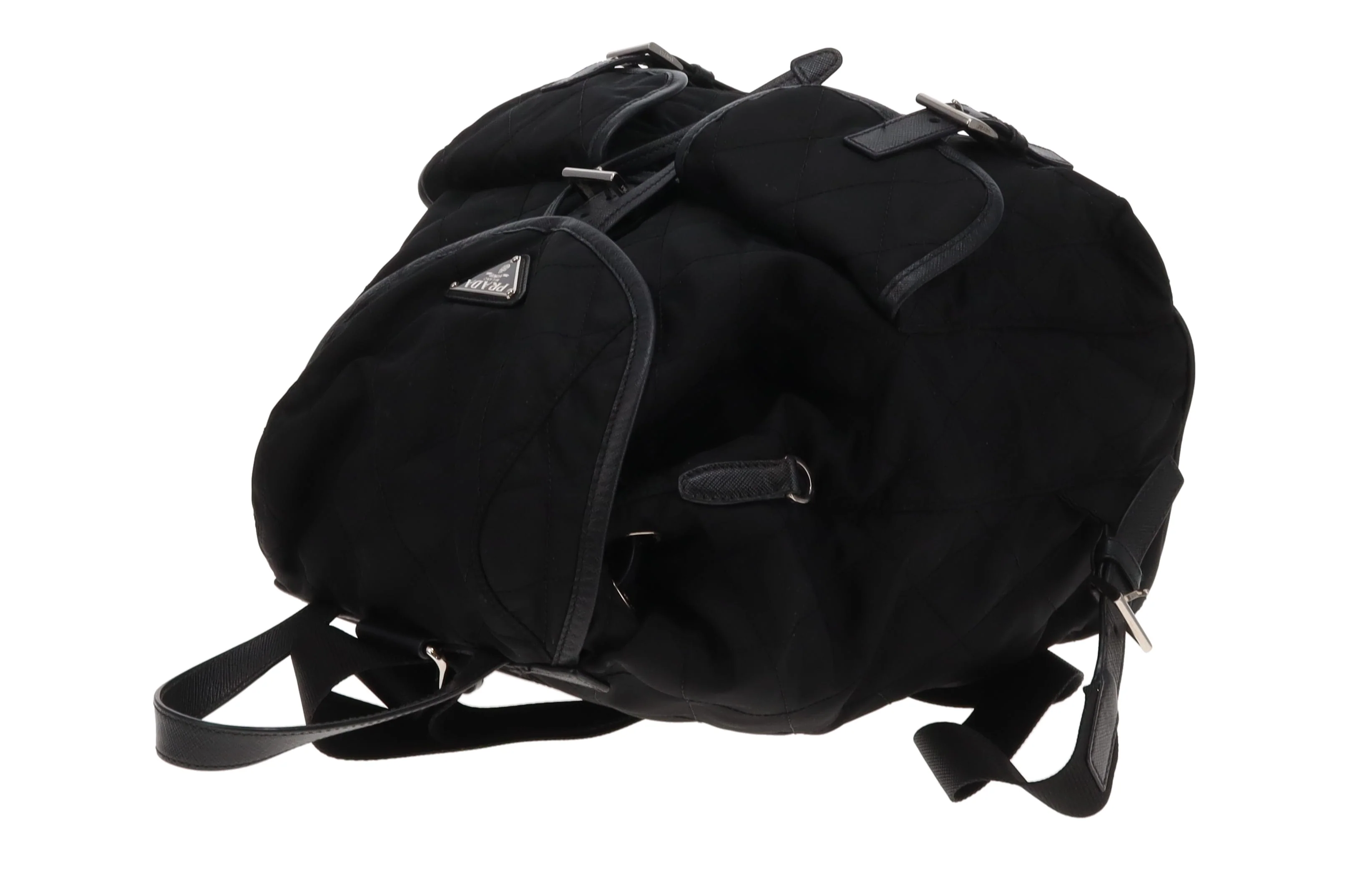 Prada Quilted Nylon Black Twin Pocket Backpack Black - Image 11