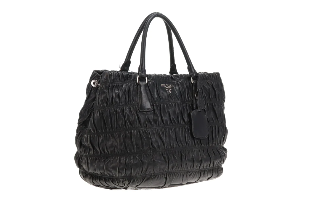 Prada Tote Gaufre Black Leather SHW (missing long strap) - Image 2