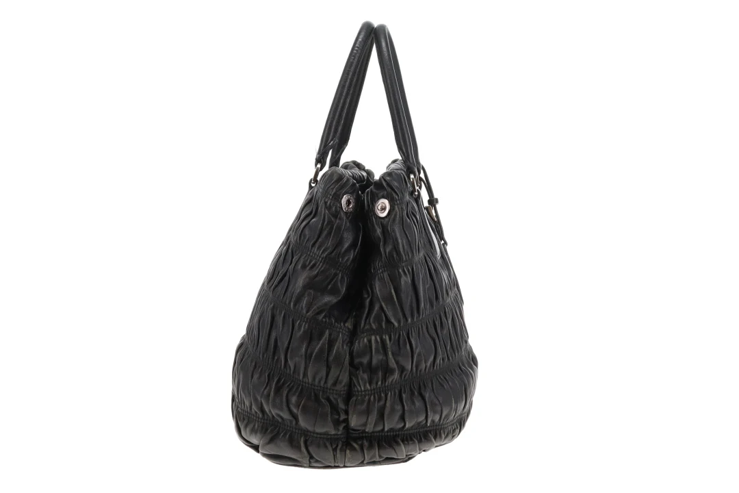 Prada Tote Gaufre Black Leather SHW (missing long strap) - Image 3