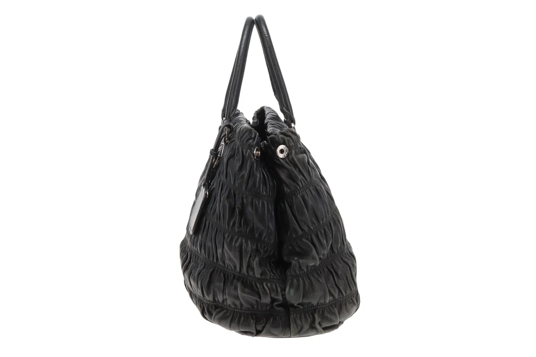 Prada Tote Gaufre Black Leather SHW (missing long strap) - Image 5