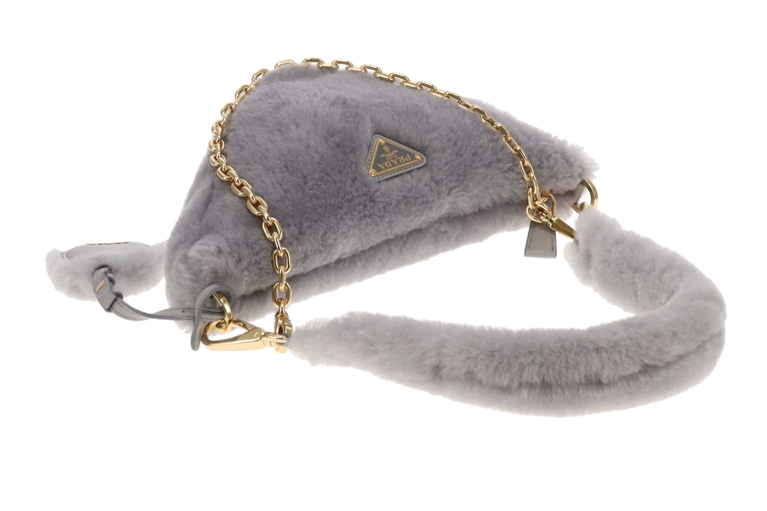 Prada Triangle Shearling Crossbody Bag - Image 11