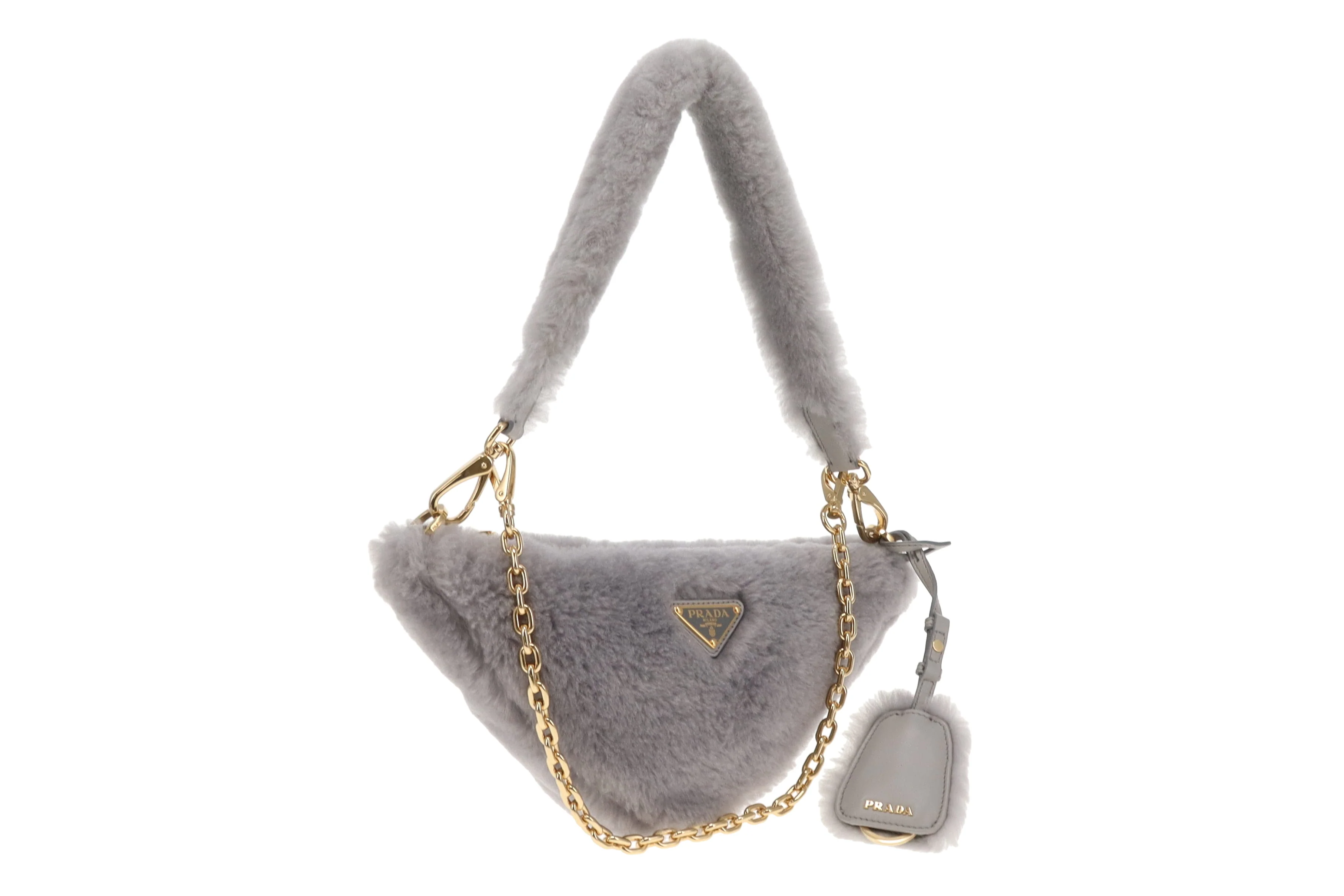 Prada Triangle Shearling Crossbody Bag - Image 5