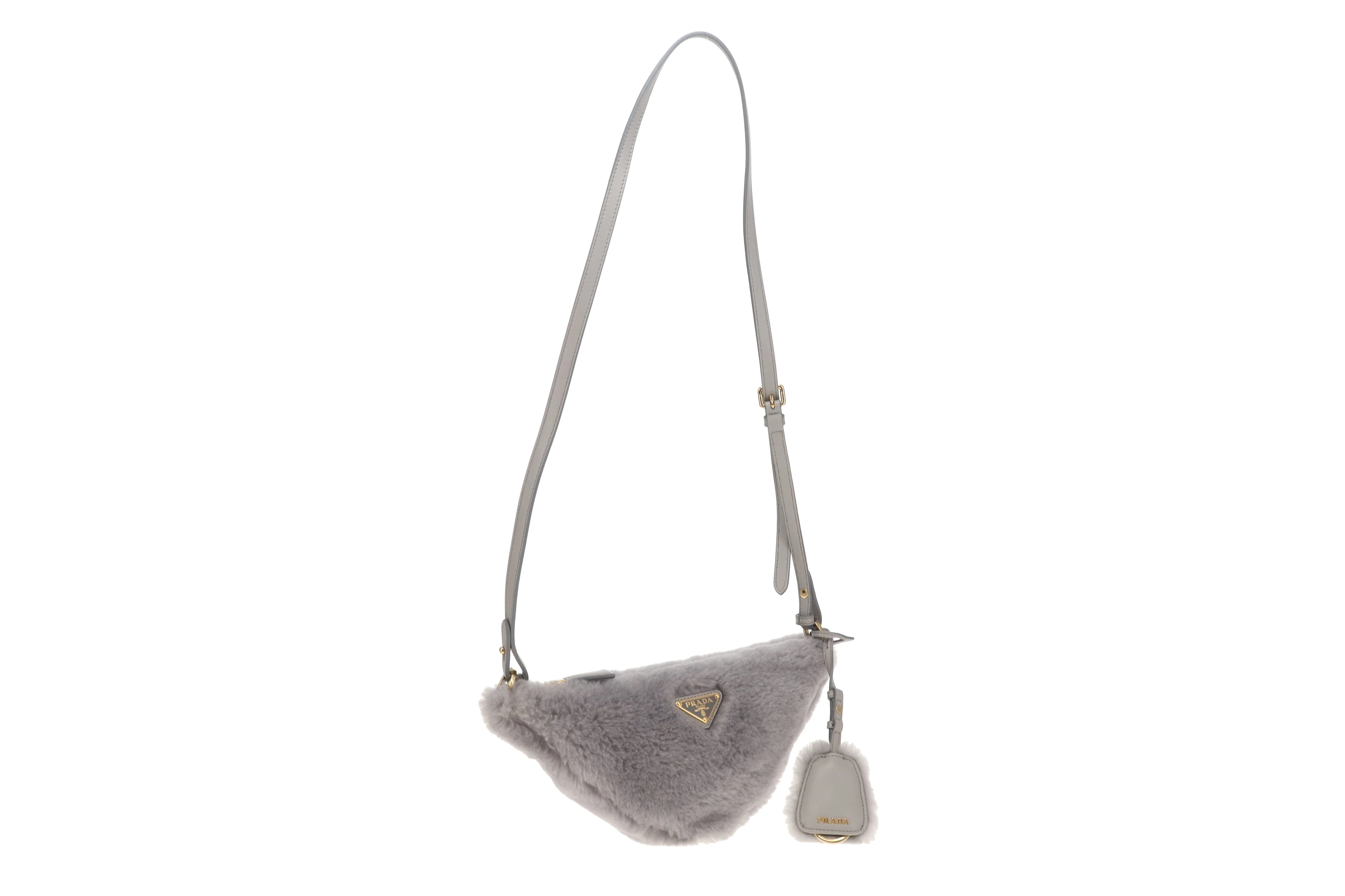 Prada Triangle Shearling Crossbody Bag - Image 6