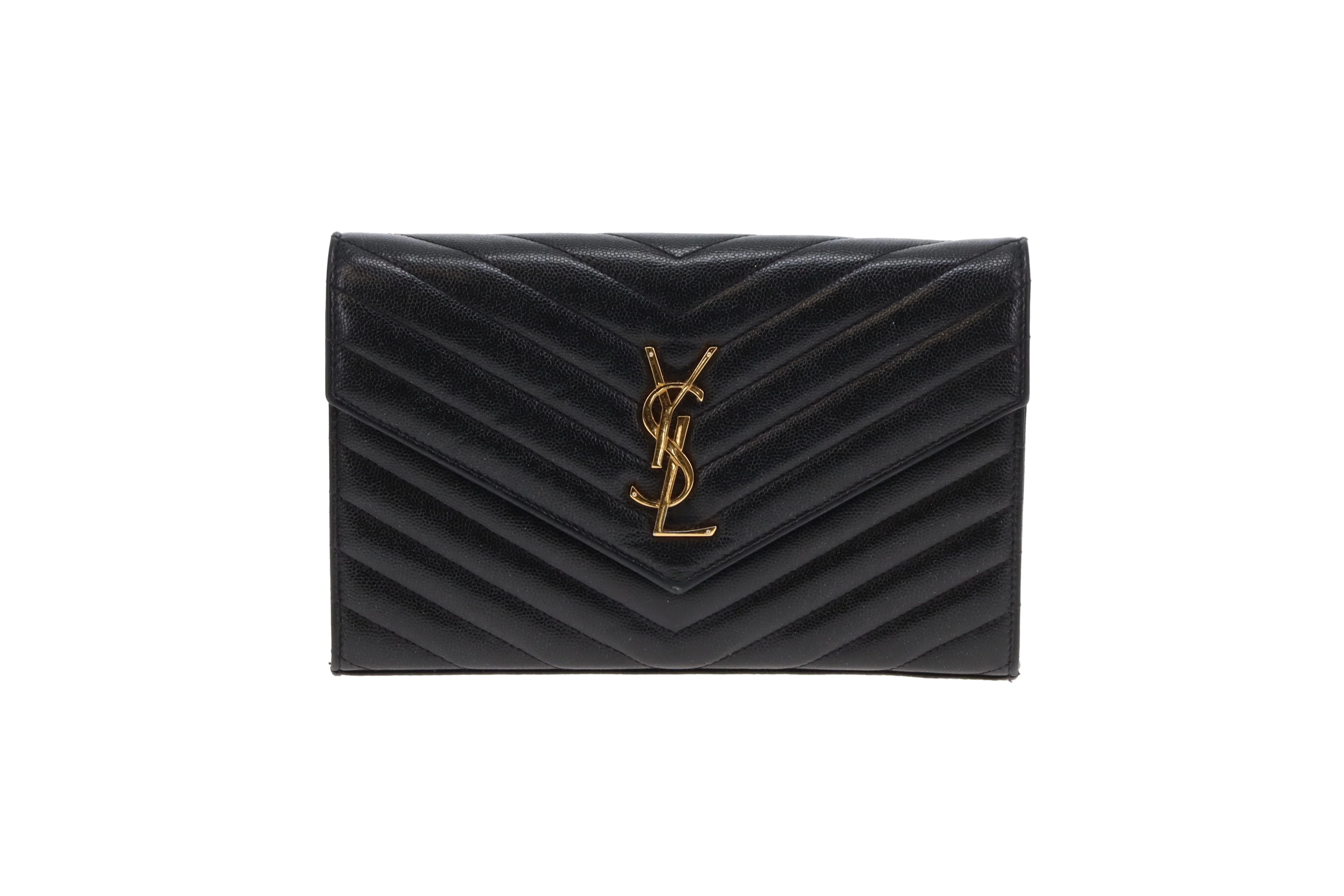 Saint Laurent Cassandre Wallet On Chain Grain De Poudre Black GH