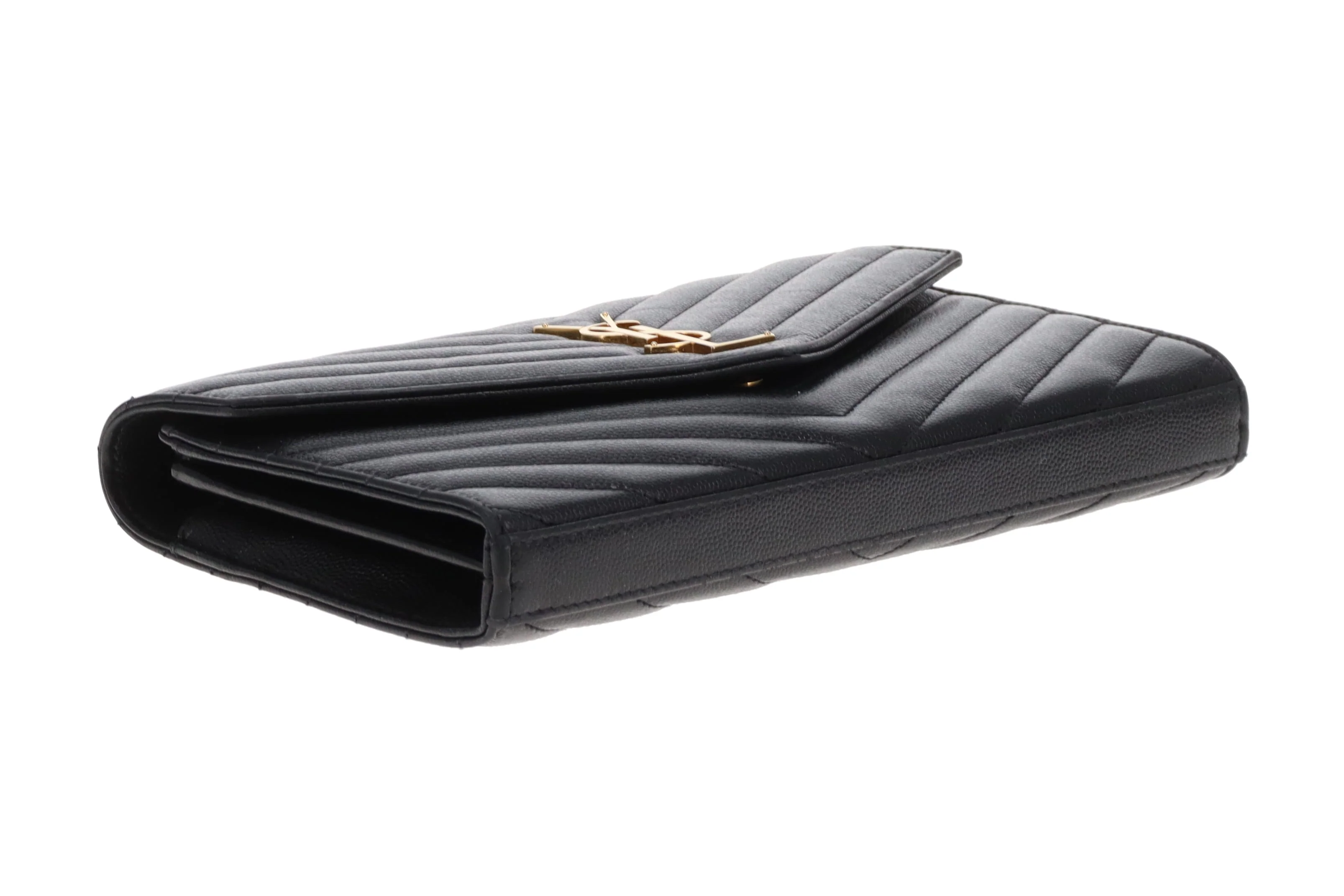 Saint Laurent Cassandre Wallet On Chain Grain De Poudre Black GH - Image 10