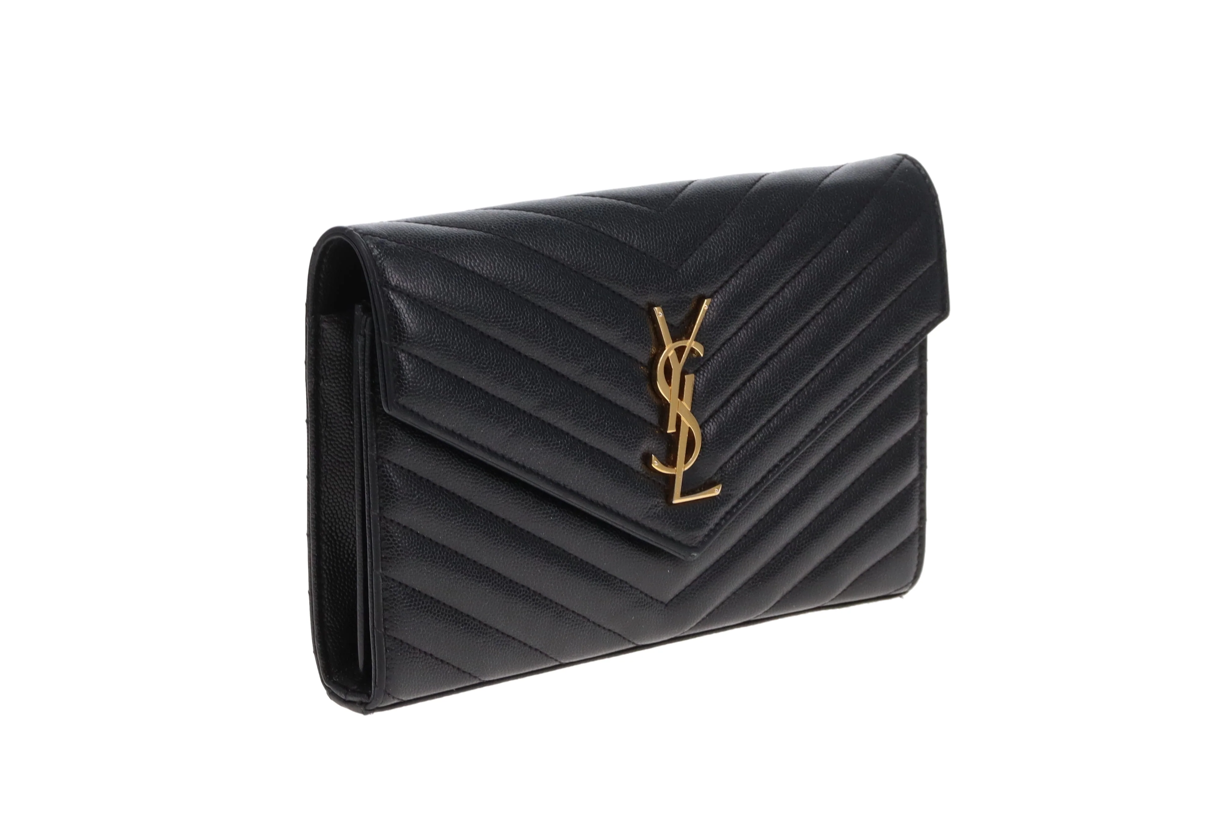 Saint Laurent Cassandre Wallet On Chain Grain De Poudre Black GH - Image 4