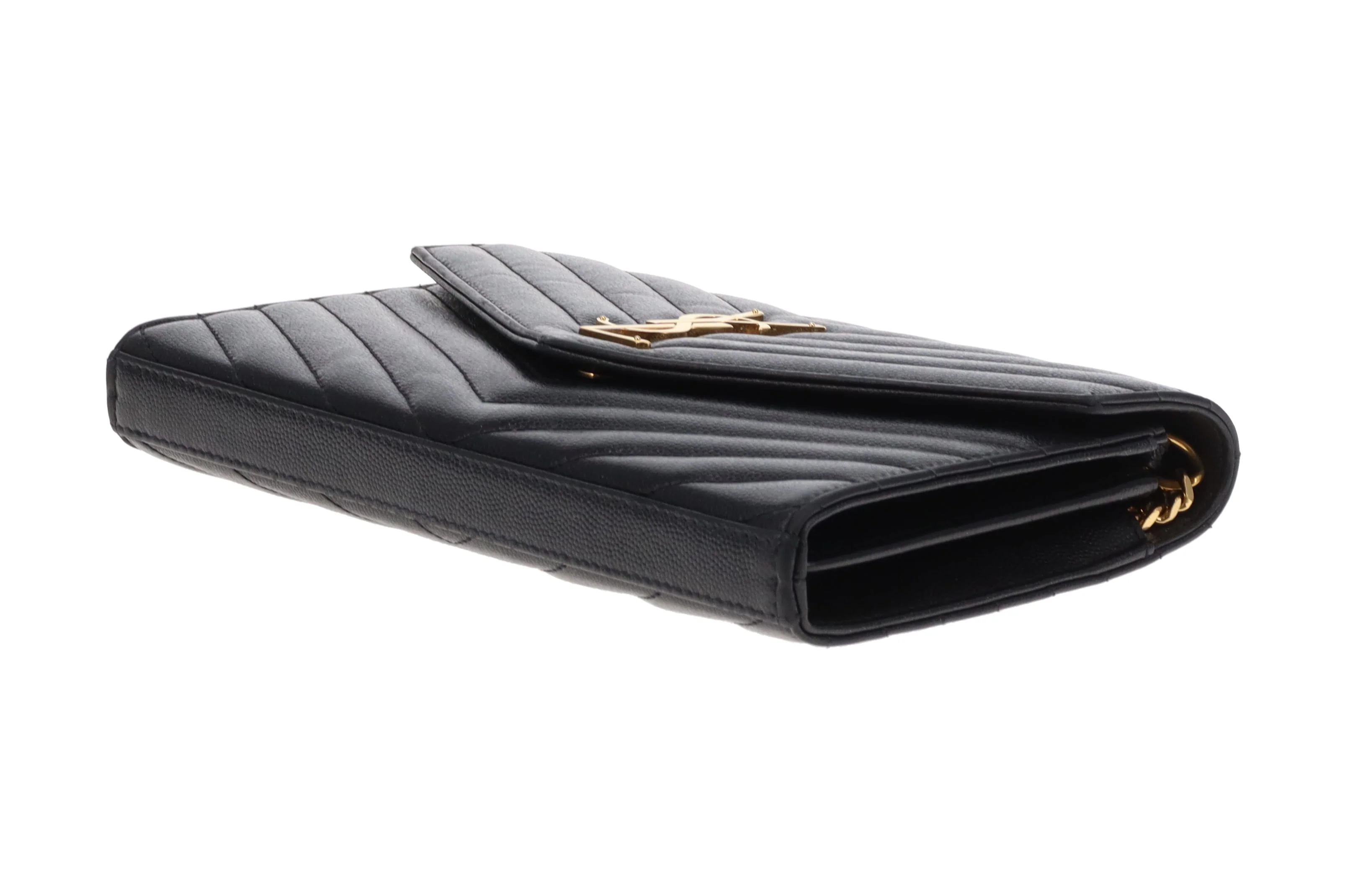 Saint Laurent Cassandre Wallet On Chain Grain De Poudre Black GH - Image 9