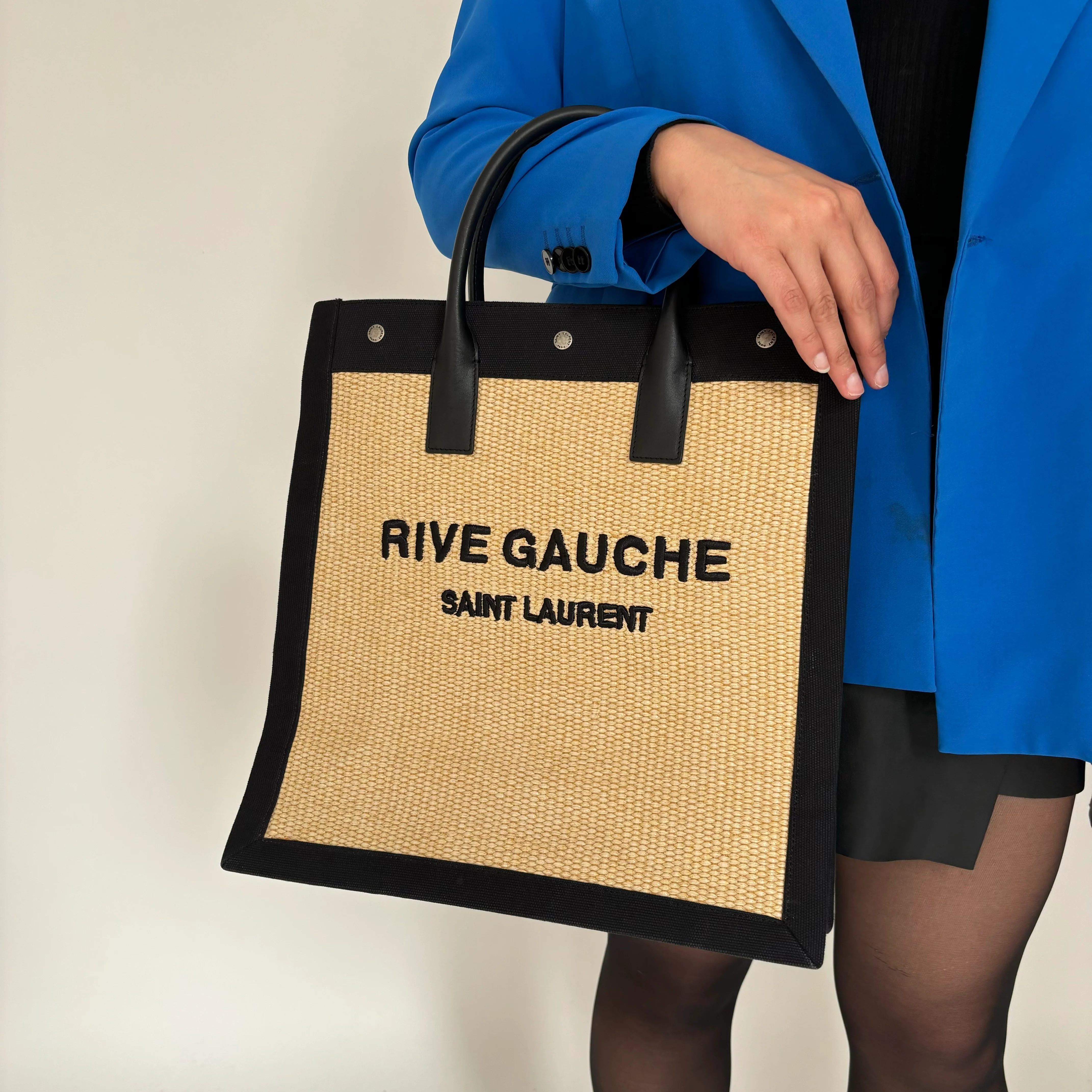 Saint Laurent Rive Gauche Vertical Tote Raffia and Leather - Image 2