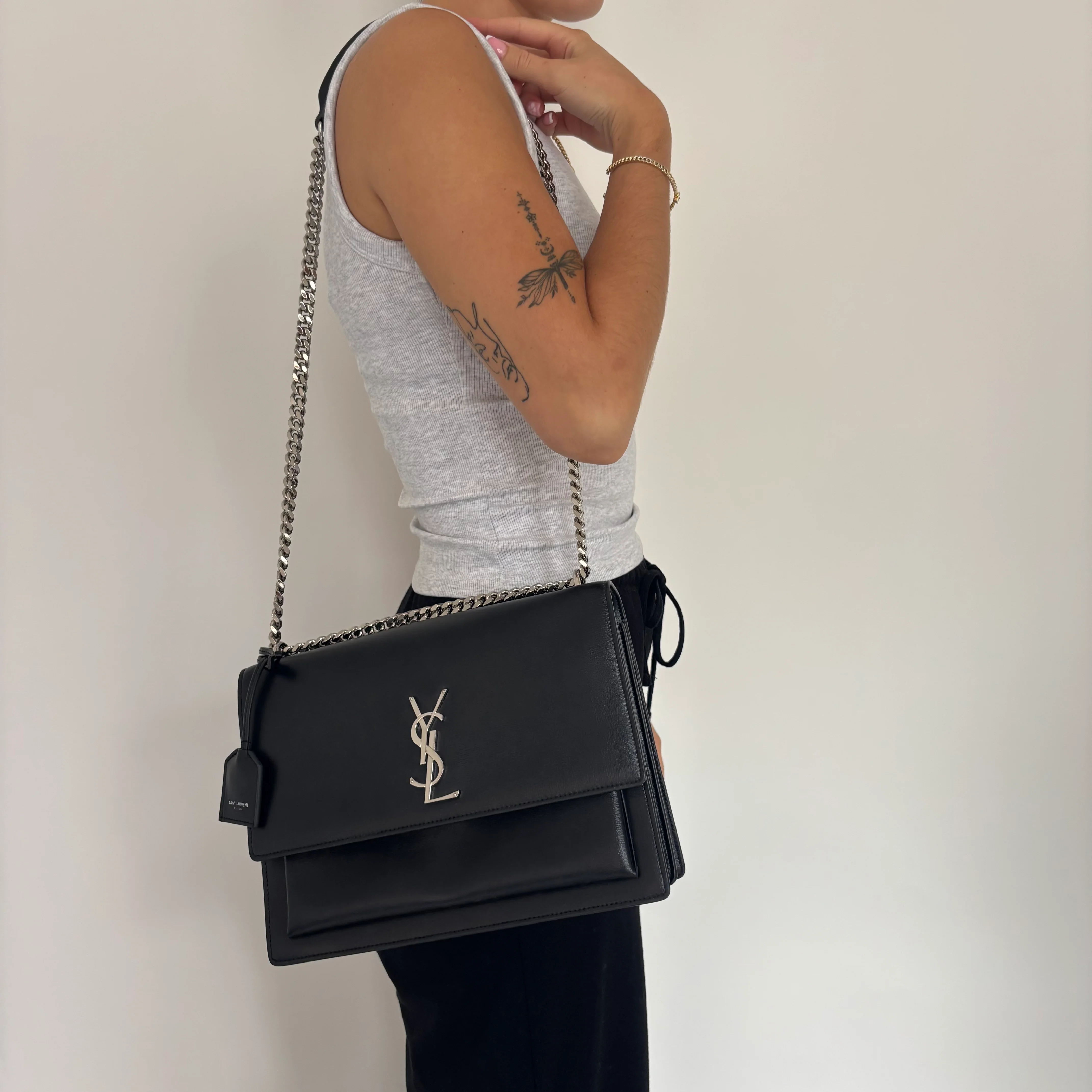 Saint Laurent Sunset Large Black Leather SHW - Image 2