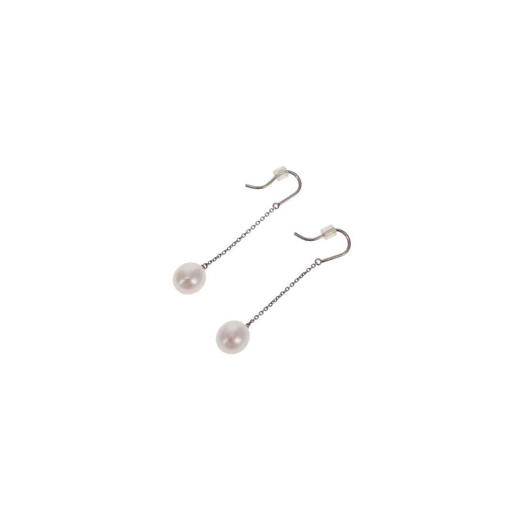 Tiffany & Co Elsa Peretti Sterling Silver Pearls By The Yard Drop Earrings - Image 3