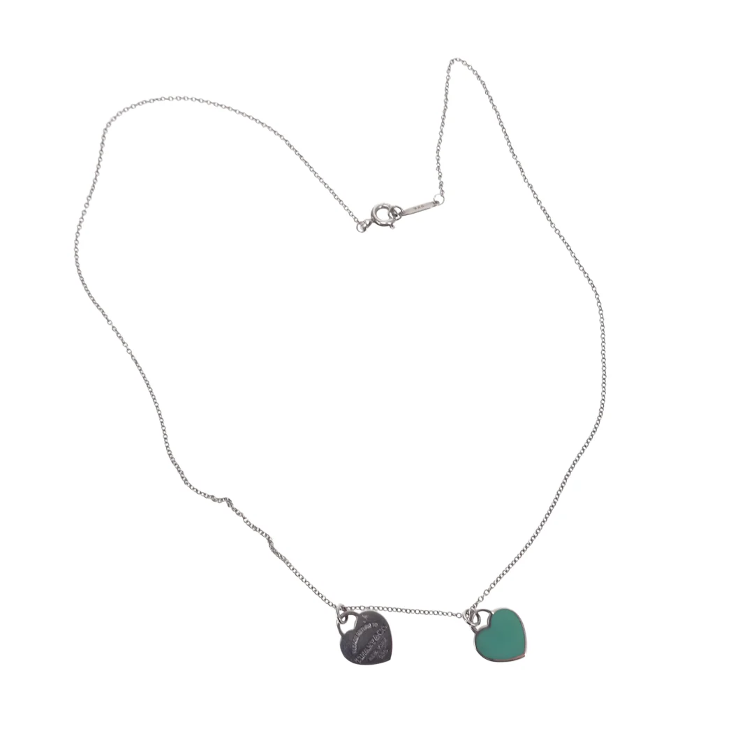 Tiffany & Co Twin Mini Heart Tag Necklace On Chain Sterling Silver 925 - Image 3