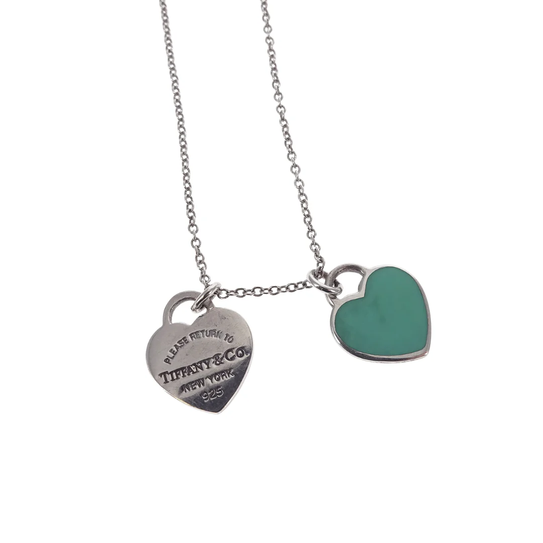 Tiffany & Co Twin Mini Heart Tag Necklace On Chain Sterling Silver 925 - Image 5